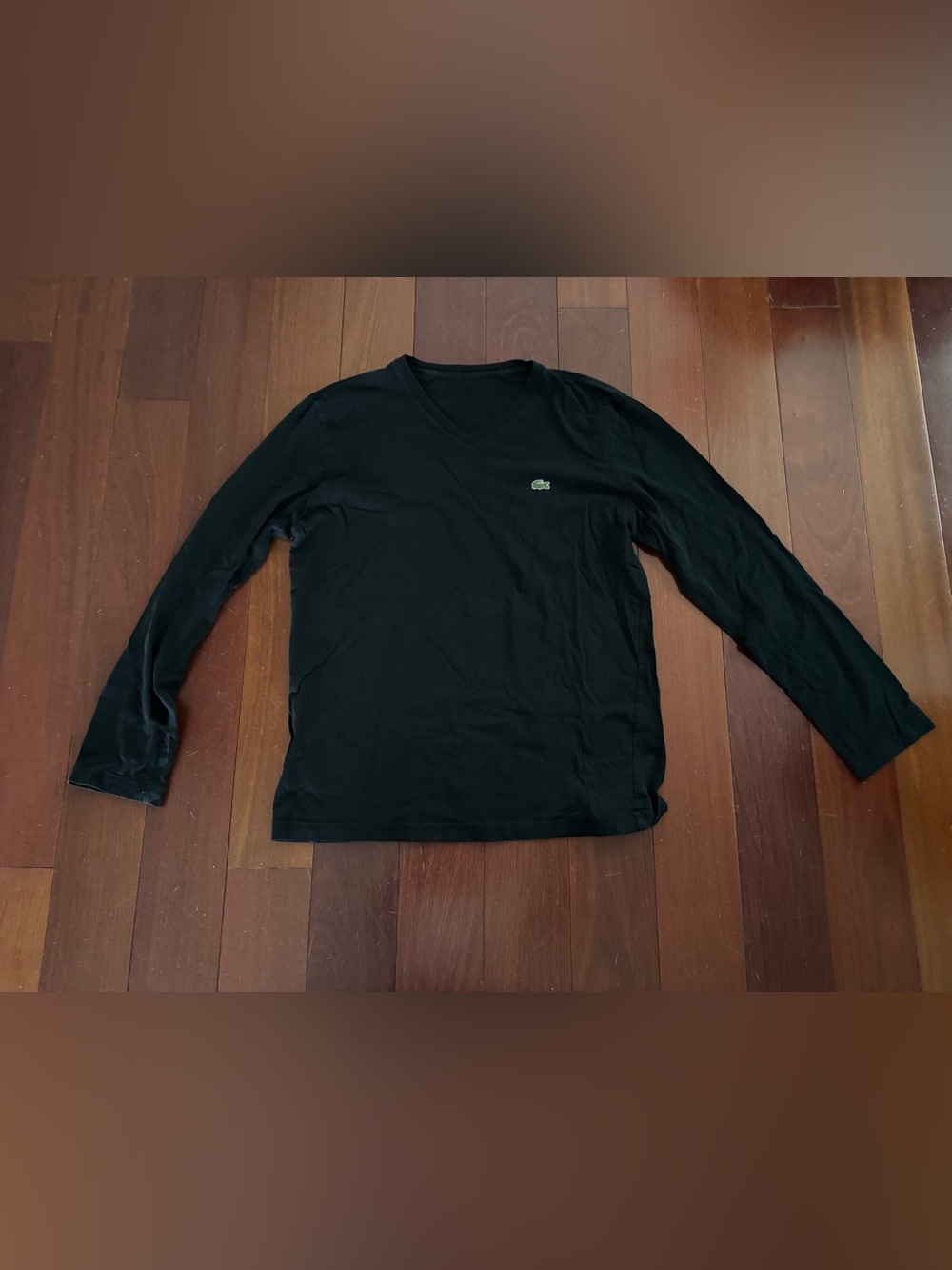 Lacoste Black V-Neck Long Sleeve Shirt with Green Crocodile Logo